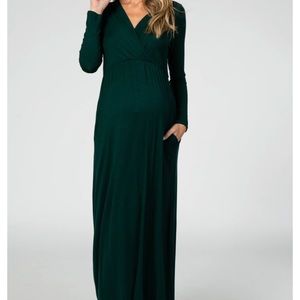 PinkBlush Green Long Sleeve Maternity Nursing Maxi Dress - Large - Forest Green